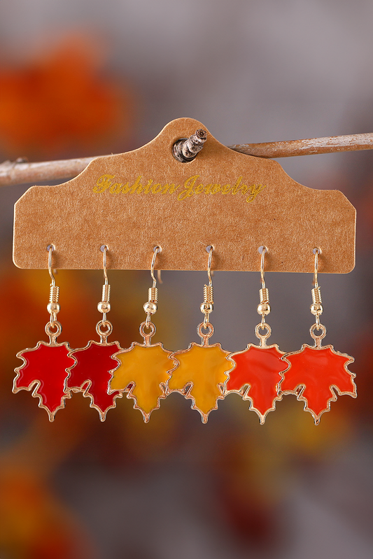 Orange 3 Pairs/Set Thanksgiving Maple Leaves Hook Dangle Earrings Jewelry JT's Designer Fashion