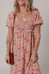 Pink Floral Square Neck Knotted Ruffle Midi Dress Floral Dresses JT's Designer Fashion