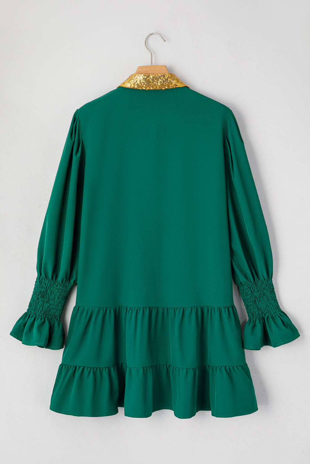 Evergreen Christmas Sequin Nutcracker Collared Shirt Ruffled Long Sleeve Mini Dress Mini Dresses JT's Designer Fashion