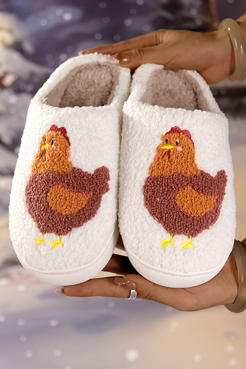 White Chicken Pattern Non-Slip Plush Warm Slippers Slippers JT's Designer Fashion