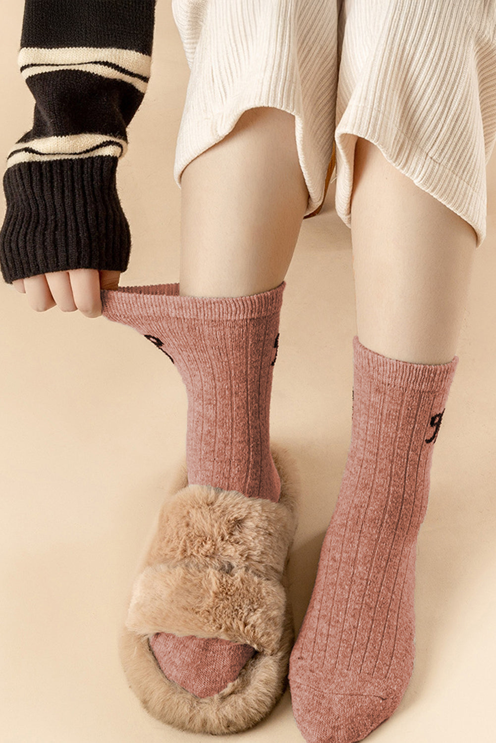 Gossamer Pink Bowknot Detail Ribbed Winter Stockings Socks JT's Designer Fashion