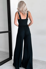 Black Sleeveless V Neck Twisted Front Flowy Wide Leg Jumpsuit Bottoms JT's Designer Fashion