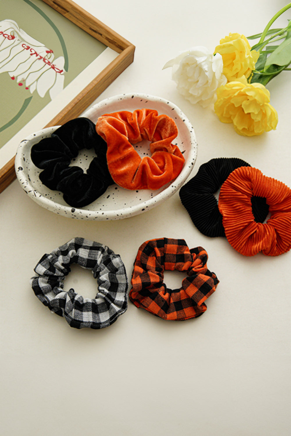 Orange Buffalo Plaid High Elastic Hair Scrunchies Headwear JT's Designer Fashion