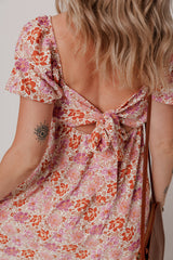 Pink Floral Square Neck Knotted Ruffle Midi Dress Floral Dresses JT's Designer Fashion