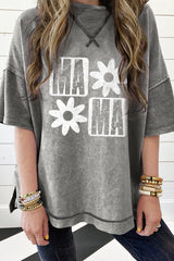 Philippine Gray MAMA Daisy Flower Graphic Mineral Wash Drop Shoulder Vintage Tee Graphic Tees JT's Designer Fashion