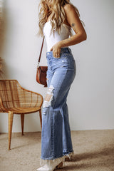 Ashleigh Blue Distressed Raw Hem Straight Leg High Waist Jeans Jeans JT's Designer Fashion