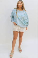 Beau Blue Sequined Bowknot Drop Shoulder Oversized Sweatshirt Sweatshirts & Hoodies JT's Designer Fashion