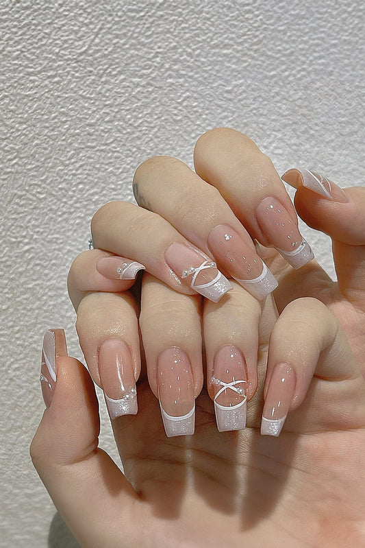 White 10pcs French Style Girly Press-on Nail Stickers Other Accessories JT's Designer Fashion