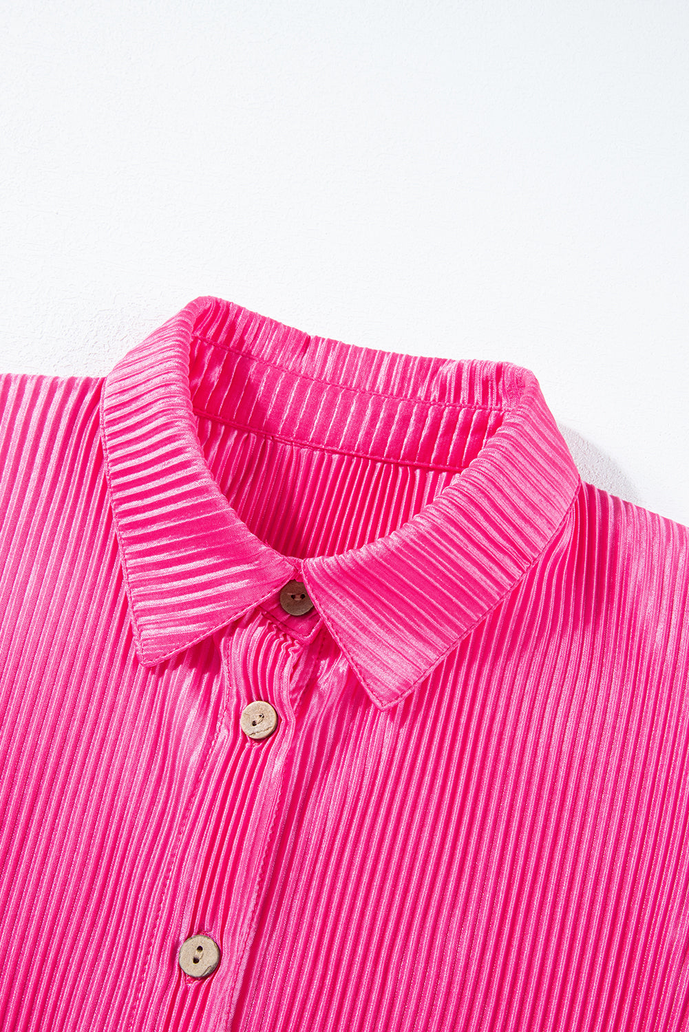 Bright Pink Satin Pleated Short Sleeve Shirt Blouses & Shirts JT's Designer Fashion