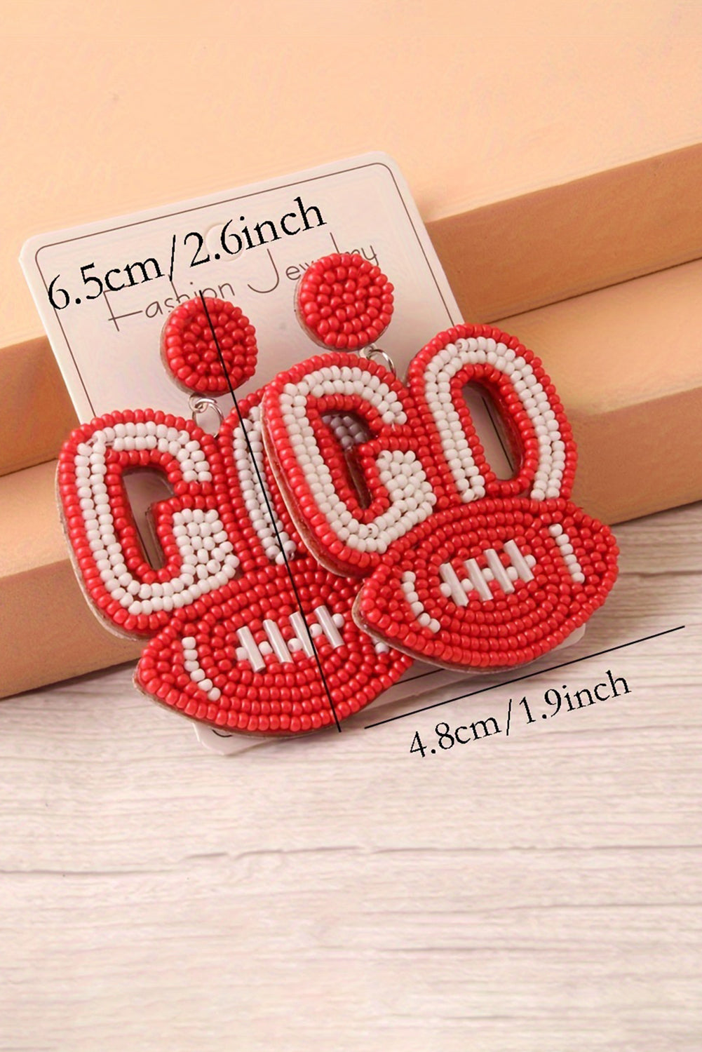 Fiery Red Beaded Go Football Earrings Jewelry JT's Designer Fashion