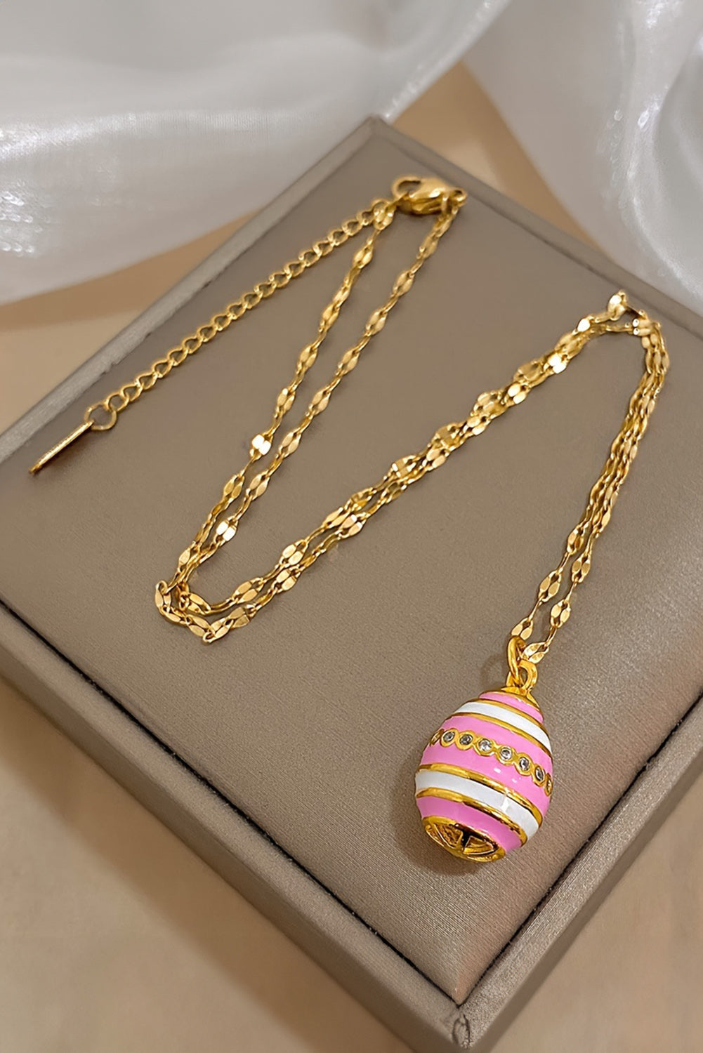 Pink Easter Egg Rhinestone Stud Pendant Necklace Jewelry JT's Designer Fashion