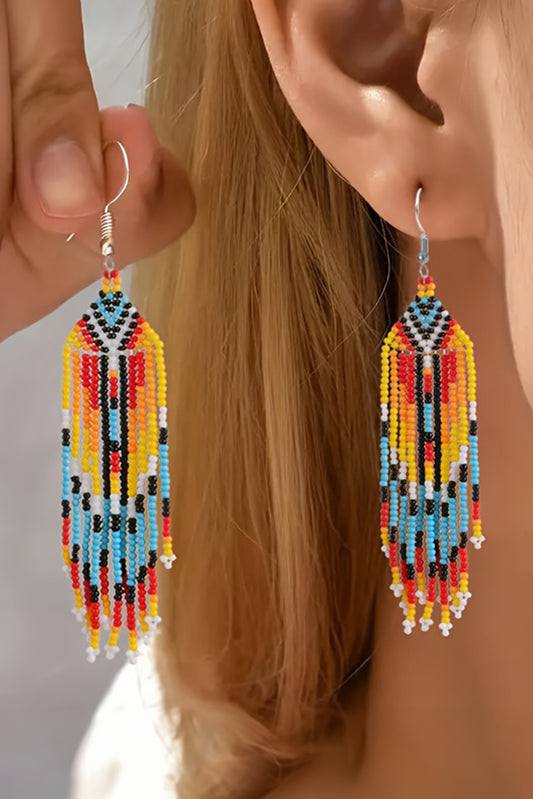 White Western Rice Bead Tassel Hook Earring Jewelry JT's Designer Fashion