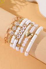 White MAMA Heart Pearl Beaded Chain Multi Layer Bracelet Jewelry JT's Designer Fashion