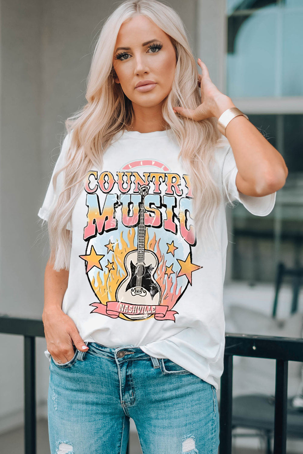 White COUNTRY MUSIC NASHVILLE Graphic Tee Graphic Tees JT's Designer Fashion