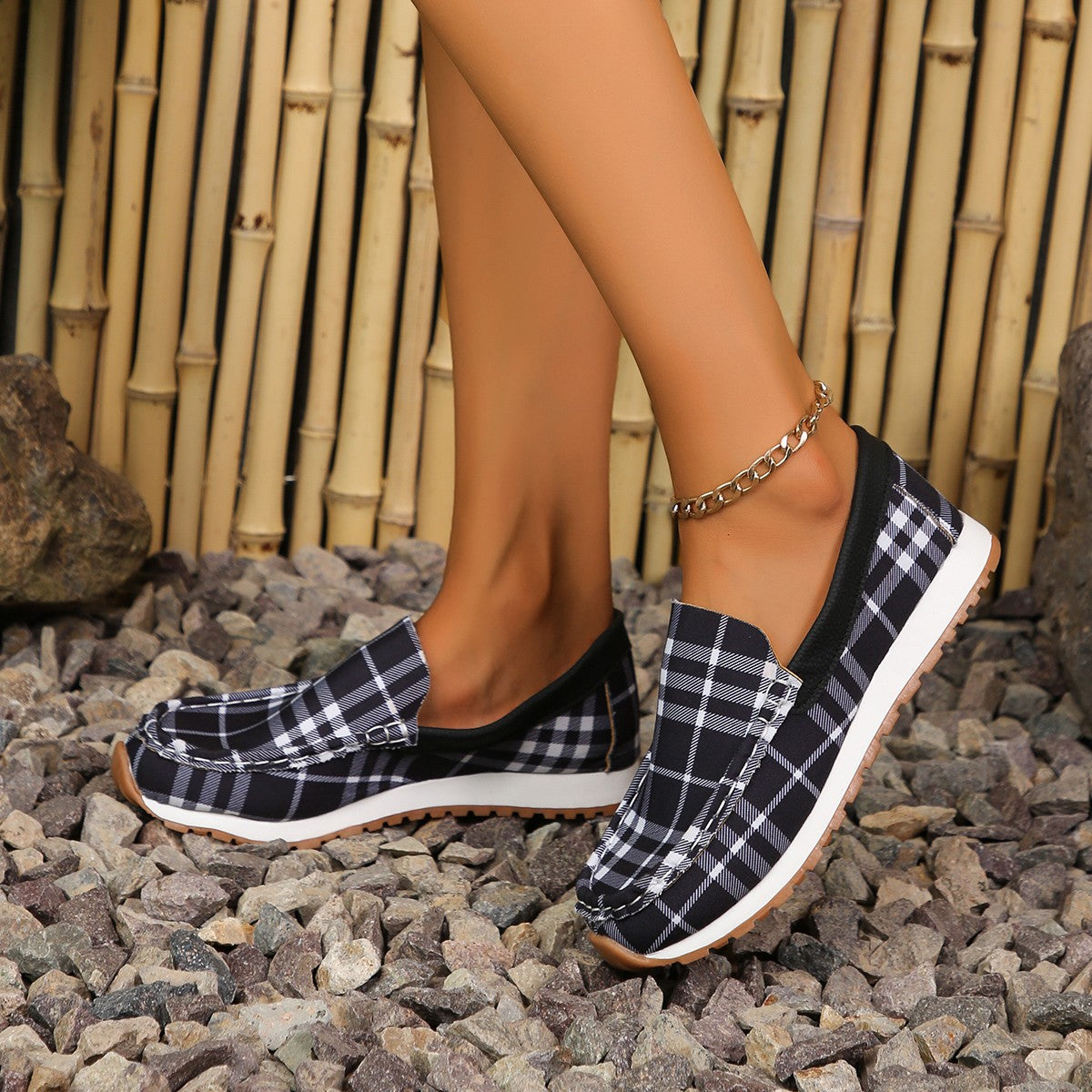 Plaid Round Toe Slip-Ons Shoes JT's Designer Fashion