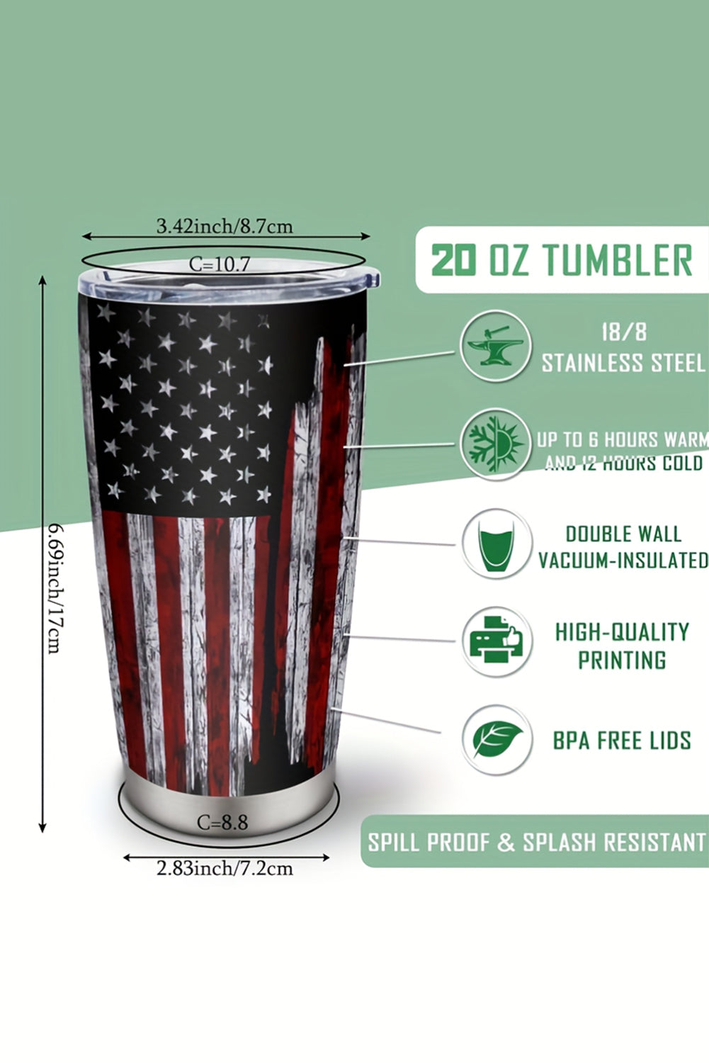 Dirty blue American Flag Stainless Steel Insulated Tumbler 20oz Tumblers JT's Designer Fashion