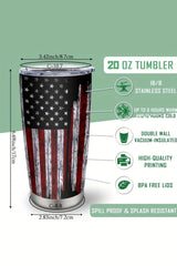 Dirty blue American Flag Stainless Steel Insulated Tumbler 20oz Tumblers JT's Designer Fashion