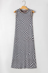 Multicolour Leopard Checkered Double Printed Reversible Sleeveless Long Dress Maxi Dresses JT's Designer Fashion