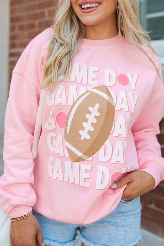 Pink GAME DAY Rugby Football Graphic Pullover Sweatshirt Pink 50%Polyester+50%Cotton Graphic Sweatshirts JT's Designer Fashion