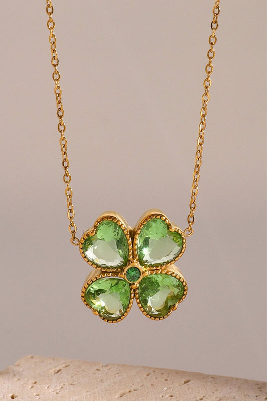 Stainless Steel Zircon Lucky Clover Pendant Necklace Green One Size Necklaces JT's Designer Fashion