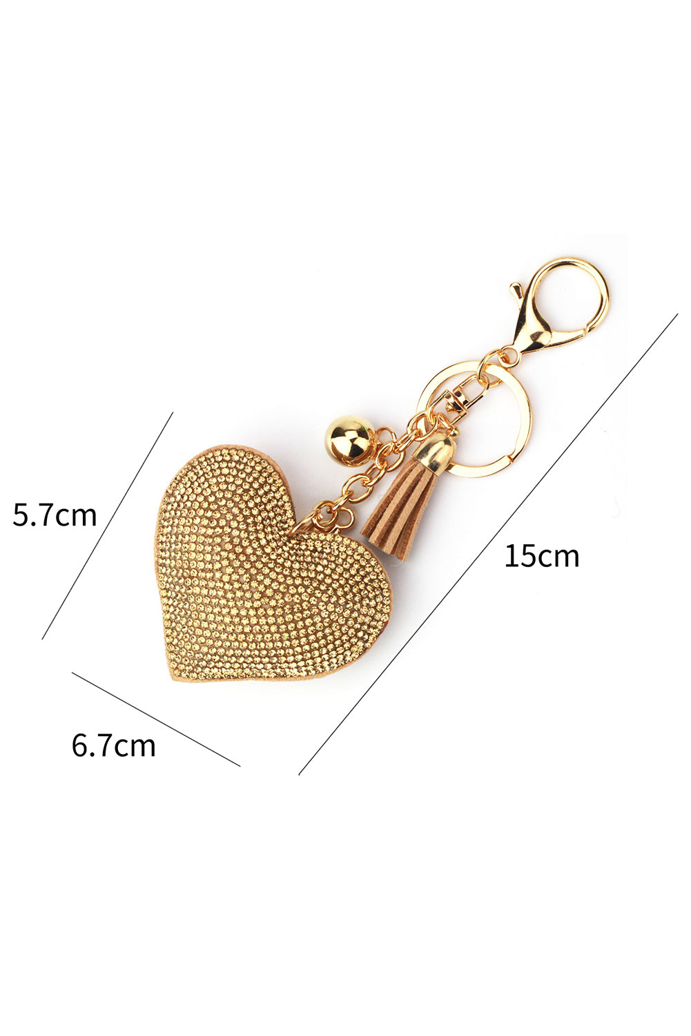 Gold Full Rhinestone Heart Pendant Tassel Key Ring Other Accessories JT's Designer Fashion