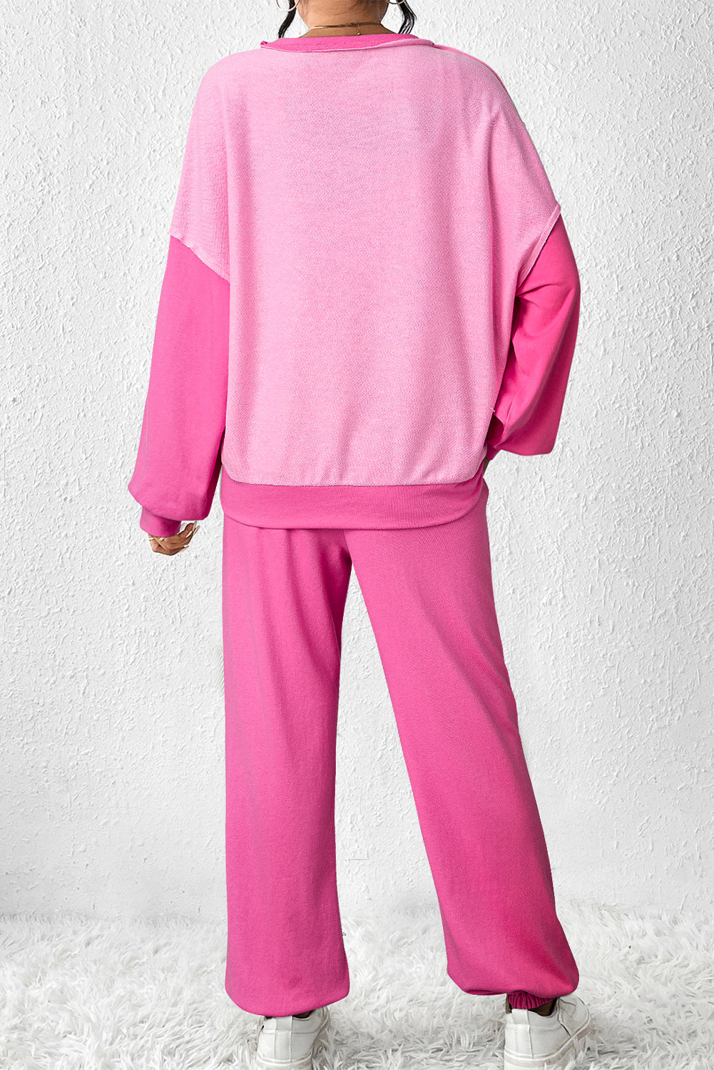 Bonbon Contrast Patchwork Pullover and Drawstring Joggers Set Pant Sets JT's Designer Fashion