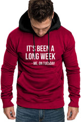 Fiery Red Letter Print Color Block Kangaroo Pocket Slim-fit Men's Hoodie Men's Tops JT's Designer Fashion