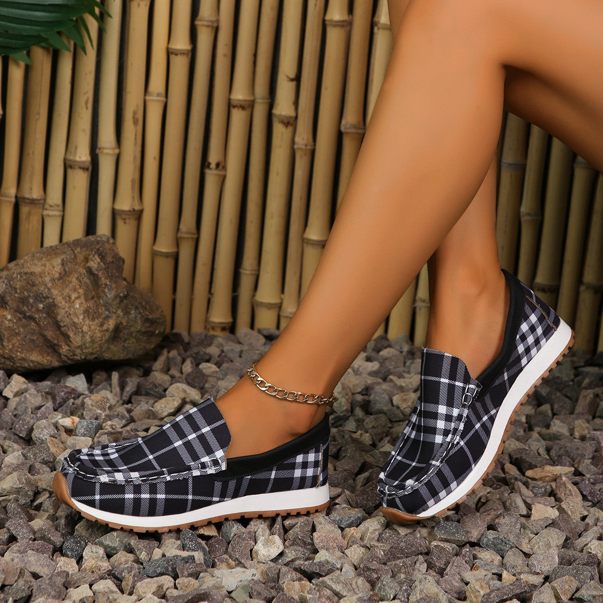 Plaid Round Toe Slip-Ons Shoes JT's Designer Fashion