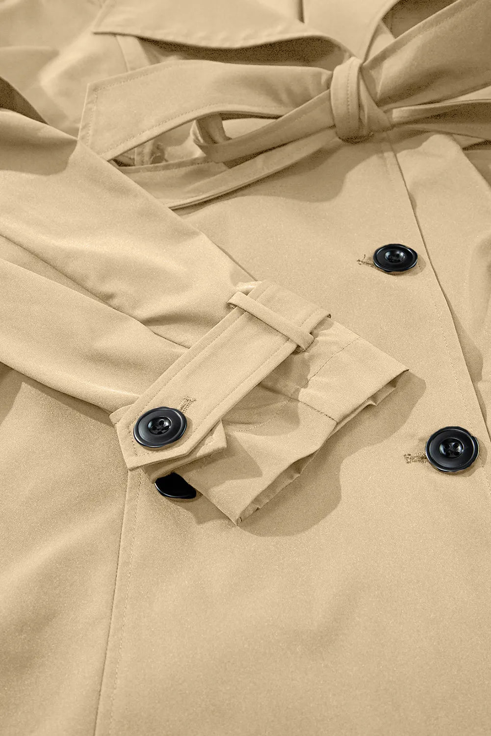 Collared Neck Tie Waist Buttoned Long Sleeve Trench Coat Long Sleeve Tops JT's Designer Fashion