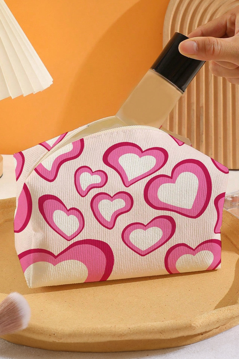 Pink Valentines Fashion Heart Printed Canvas Cosmetic Bag Makeup Bags JT's Designer Fashion