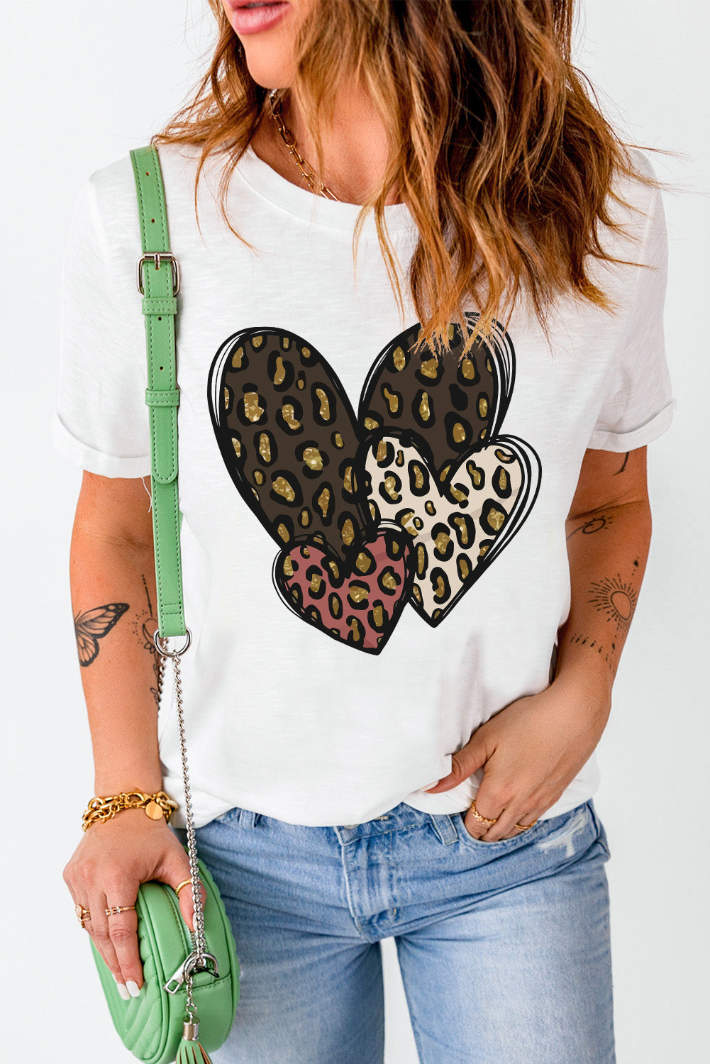 White Leopard Heart Shaped Print Graphic Tee Graphic Tees JT's Designer Fashion