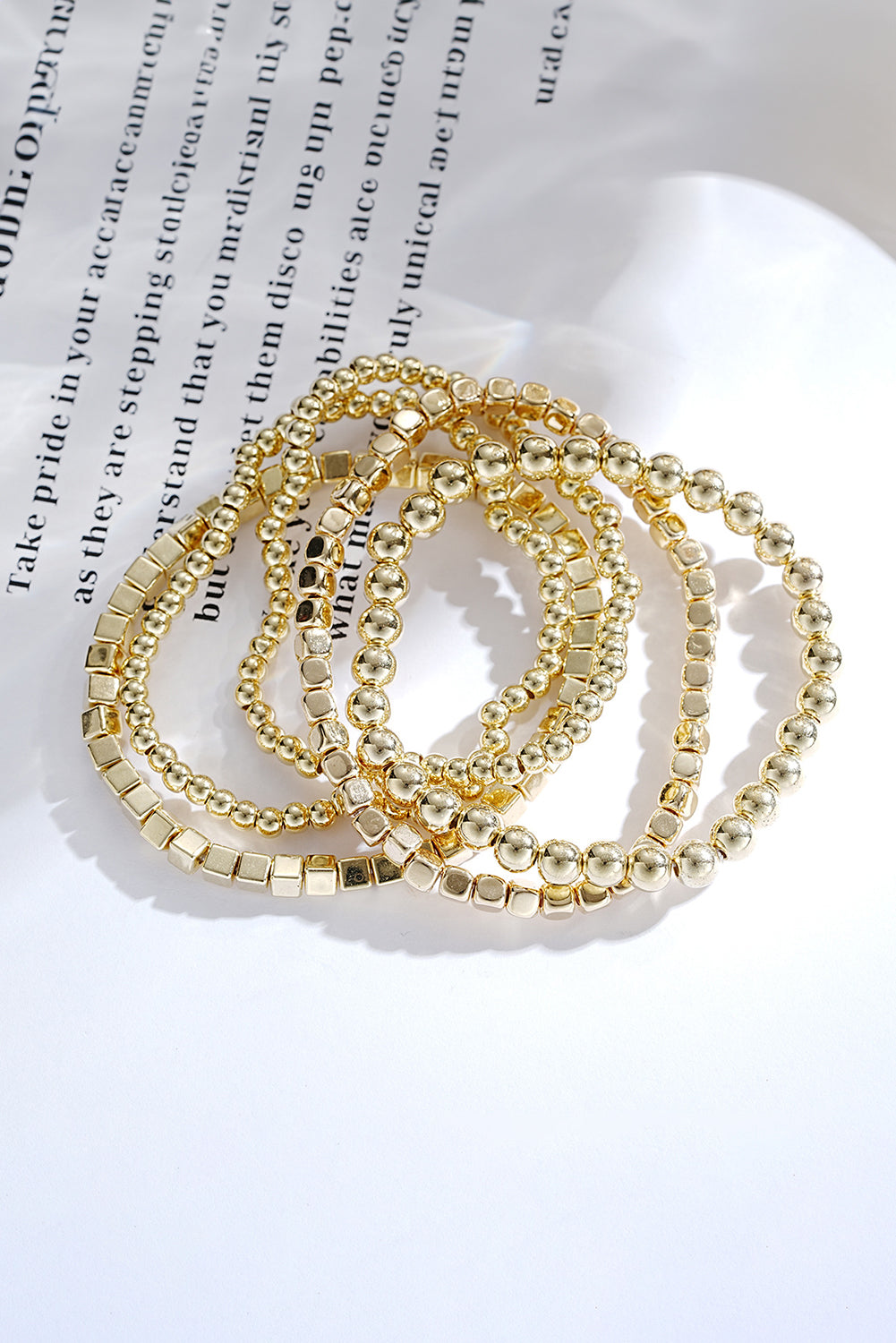 Gold Plated Cube Beaded 5 Pcs Bracelet Set Jewelry JT's Designer Fashion