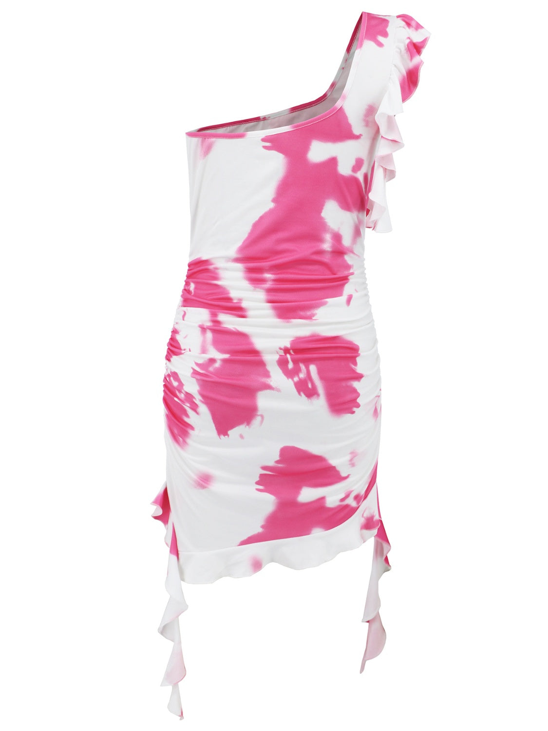 Ruffled Tie-Dye Single Shoulder Mini Dress Dresses JT's Designer Fashion