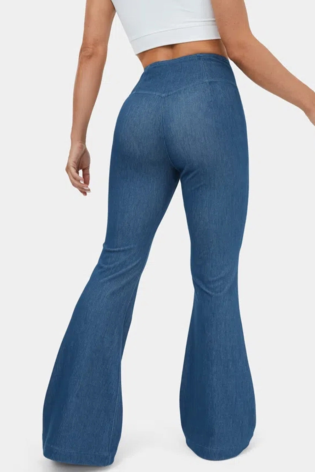 Sail Blue Crossover High Waist Fit and Flare Jeans Bottoms JT's Designer Fashion