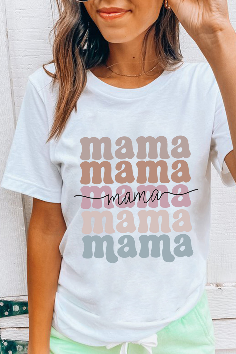 White mama Lettering Printed Crew Neck Tee Graphic Tees JT's Designer Fashion