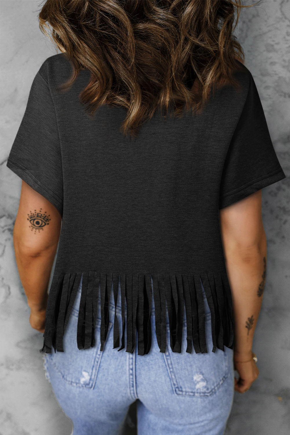 Black Leopard MAMA Fringed Hem Top Graphic Tees JT's Designer Fashion