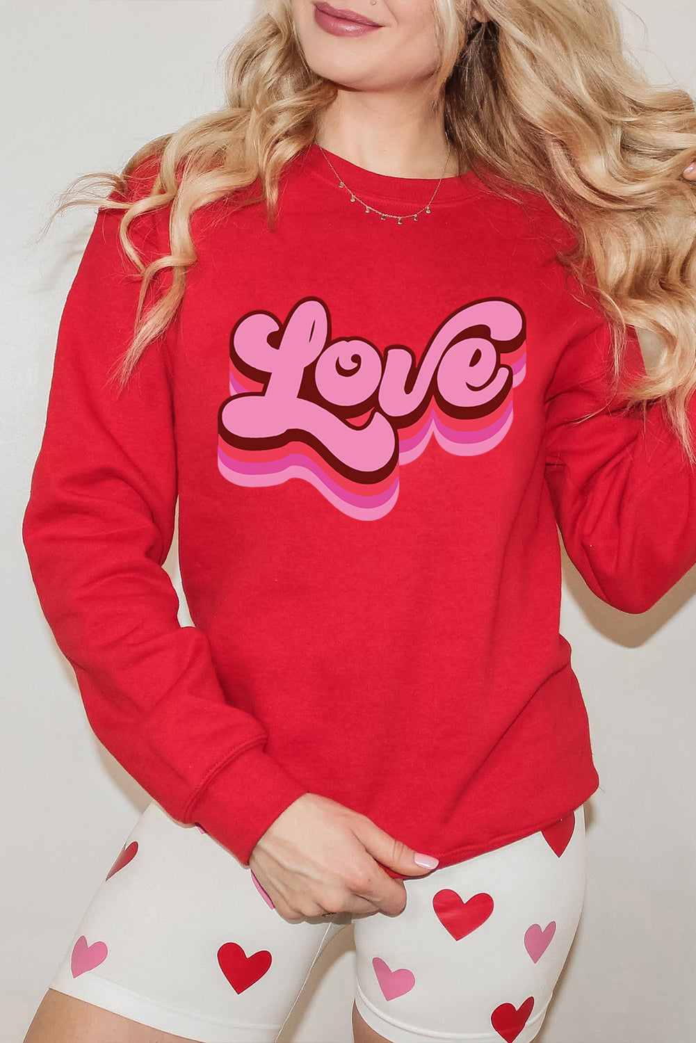 Red Love Printed Crewneck Valentines Pullover Sweatshirt Graphic Sweatshirts JT's Designer Fashion