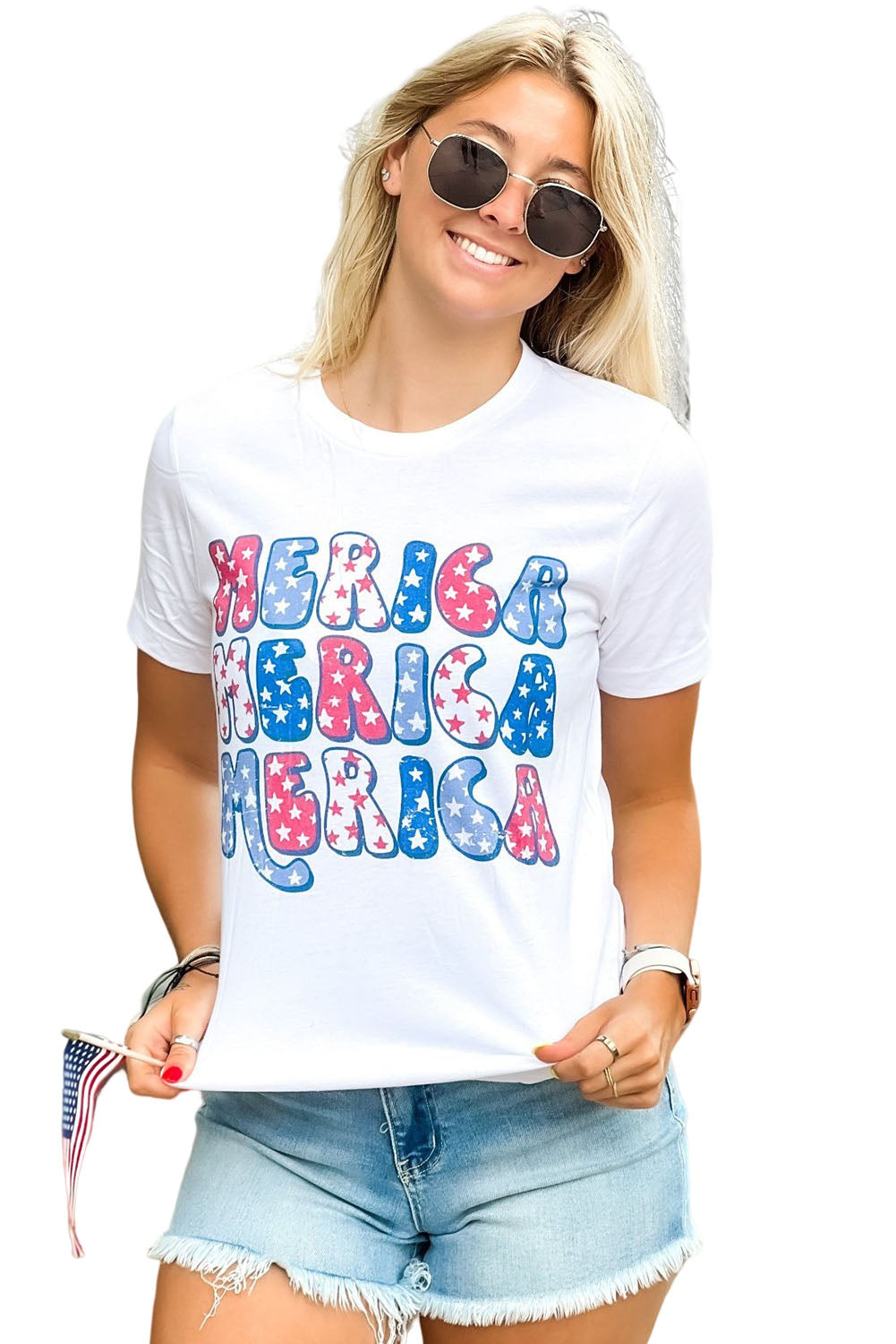 White MERICA Graphic Crew Neck Tee Graphic Tees JT's Designer Fashion