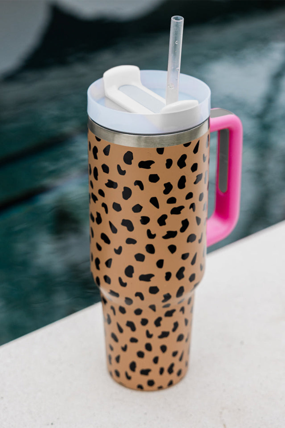 Brown Leopard Printed Handled Cup with Straw 40oz Tumblers JT's Designer Fashion