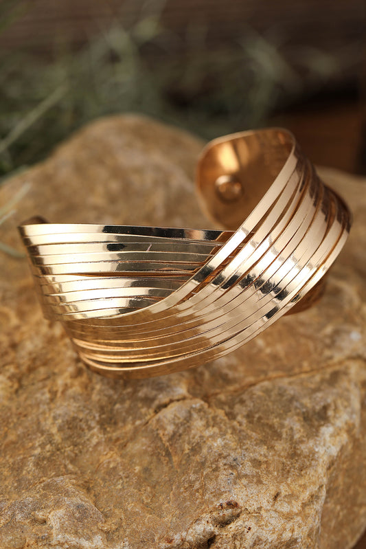 Gold Textured Crossover Metal Cuff Bracelet Jewelry JT's Designer Fashion