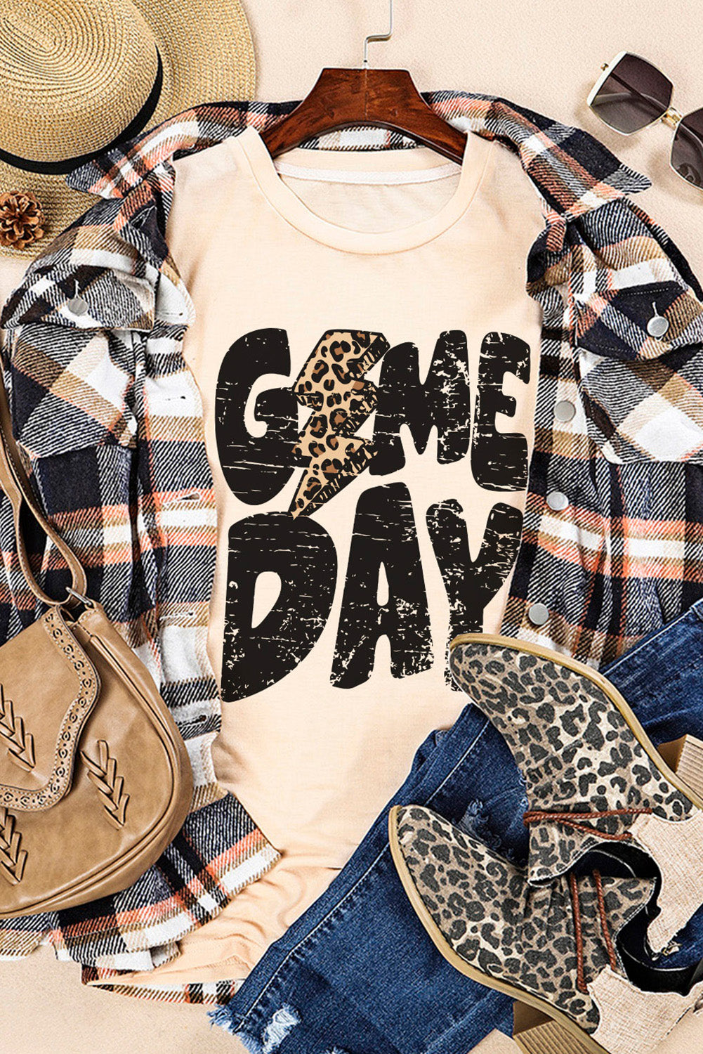 Khaki Game Day Football Season Trendy T Shirt Graphic Tees JT's Designer Fashion