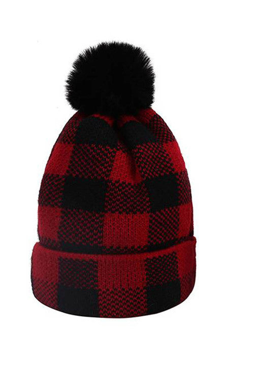 Christmas Plaid Pom Knitted Hat Hats & Caps JT's Designer Fashion