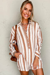 Brown Stripe She_s A Dreamer Striped Romper Bottoms JT's Designer Fashion