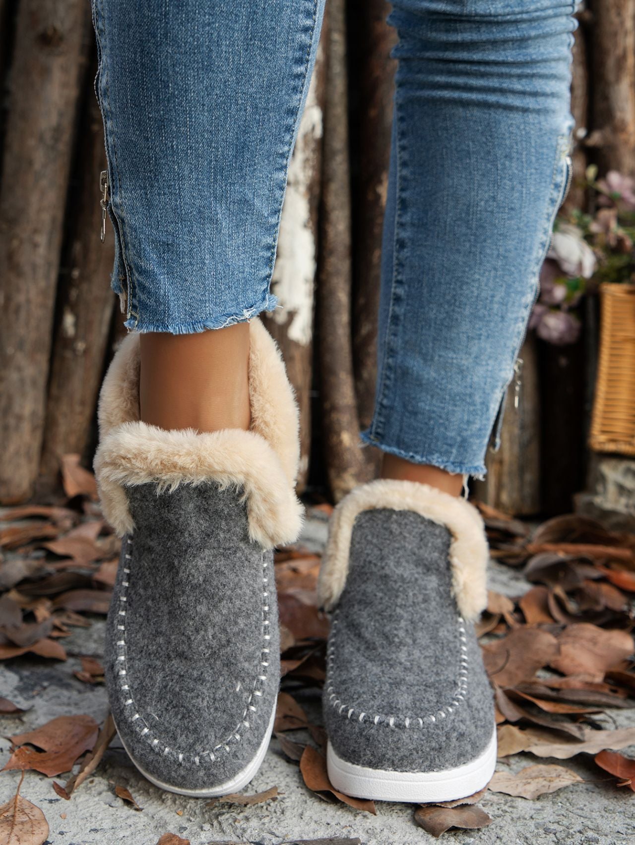 Furry Suede Round Toe Flat Sneakers Gray Shoes JT's Designer Fashion