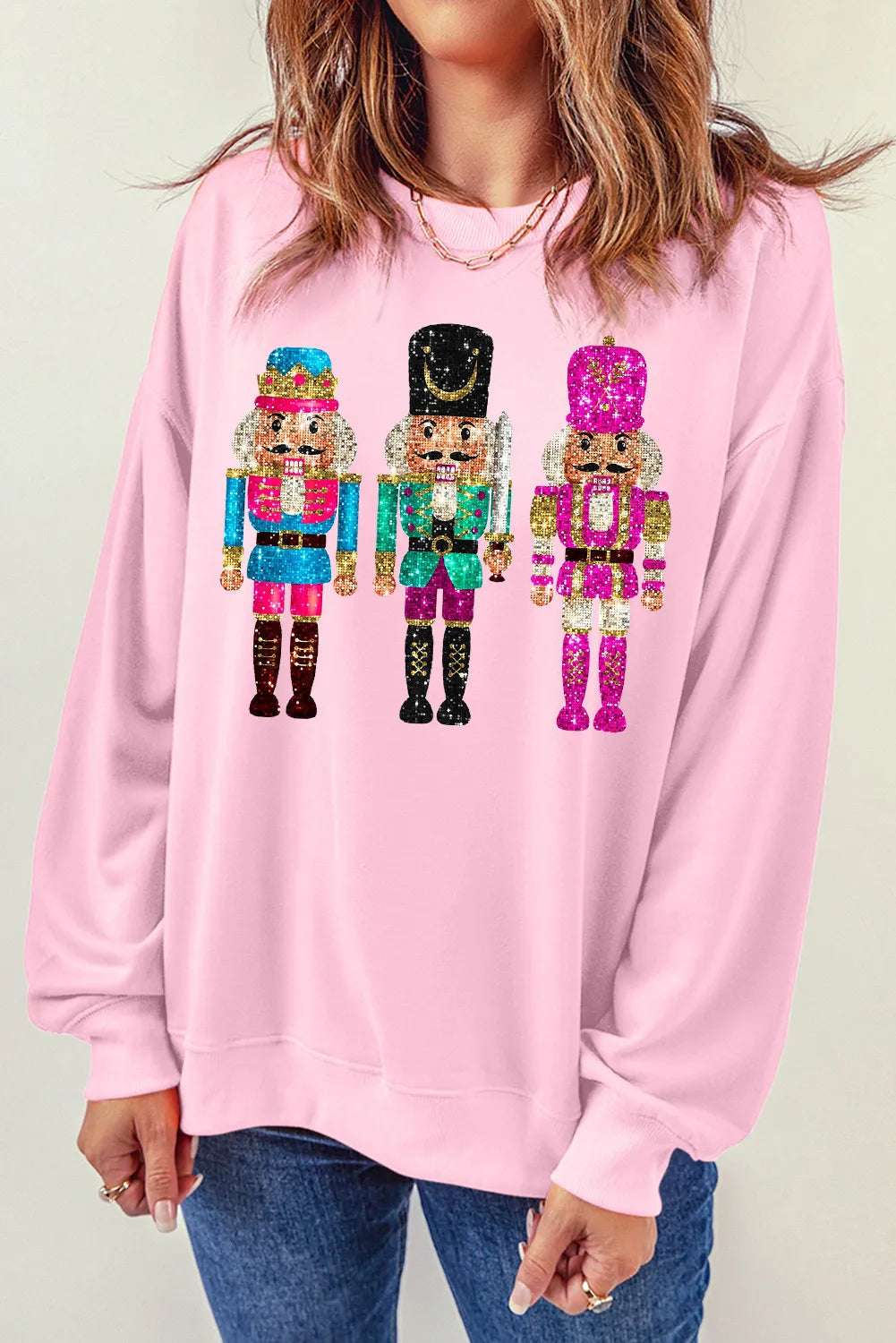 Nutcracker Round Neck Long Sleeve Sweatshirt Blush Pink Long Sleeve Tops JT's Designer Fashion