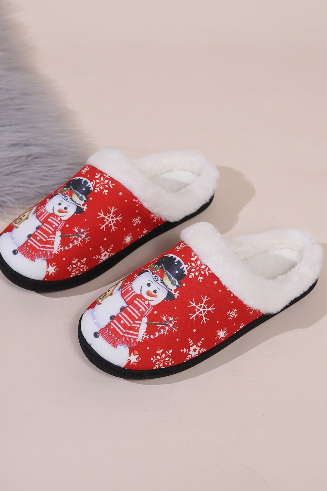 Snowman Round Toe Faux Fur Slippers Slippers JT's Designer Fashion