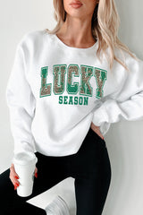 White Leopard LUCKY SEASON Printed St Patricks Pullover Sweatshirt Graphic Sweatshirts JT's Designer Fashion