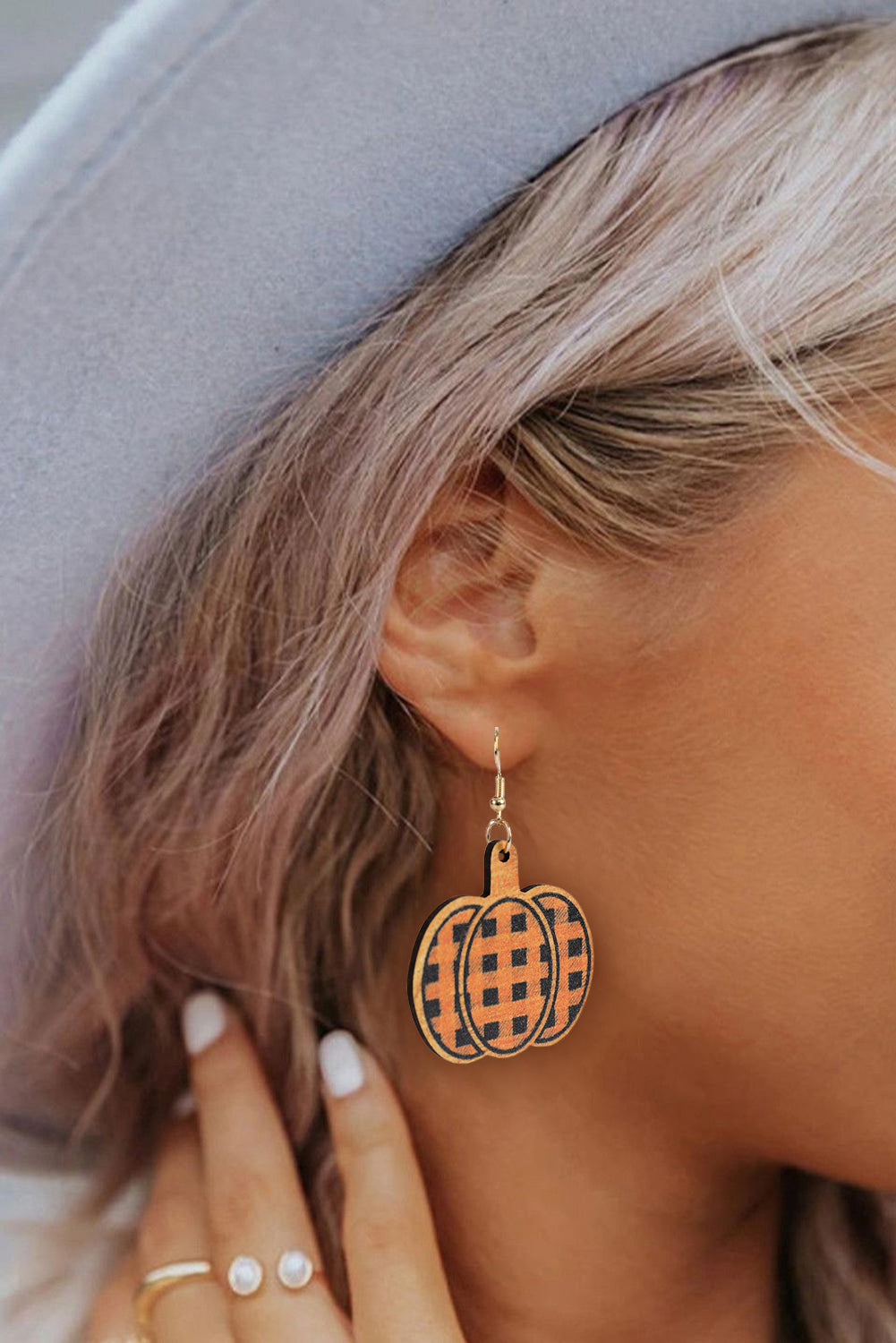 Russet Orange Plaid Print Pumpkin Shape Halloween Drop Earrings Jewelry JT's Designer Fashion