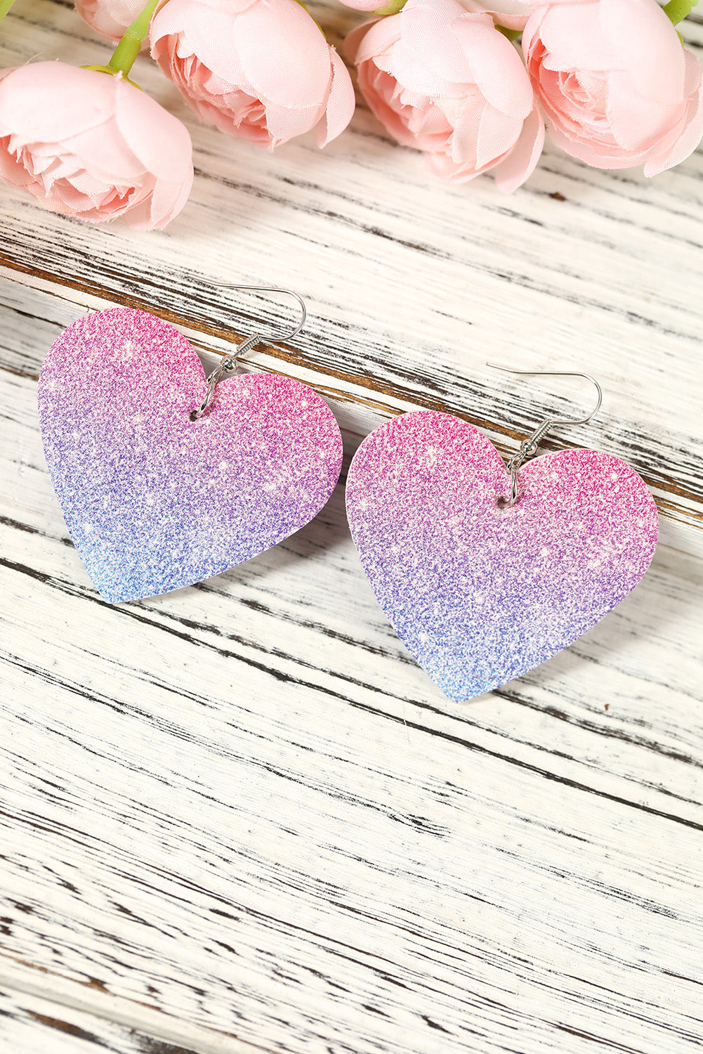 Pink Gradient Color Heart Shaped Drop Earrings Jewelry JT's Designer Fashion