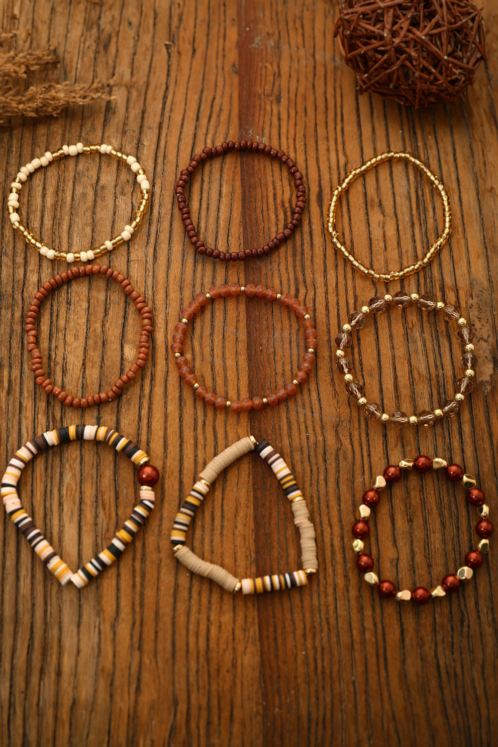 Camel Vintage Beaded 9 Piece Bracelet Set Jewelry JT's Designer Fashion